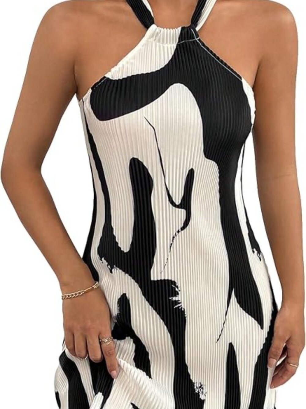 Verdusa Women's Lettuce Trim Sleeveless Halter Neck Short Tunic Mini Dress